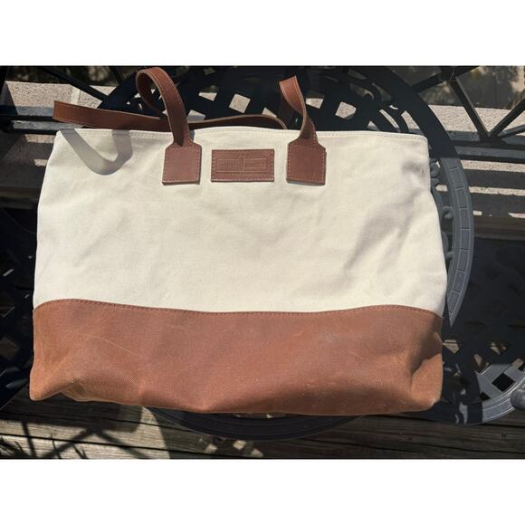 Monte & Coe Brown Organic Cotton Canvas Tote Bag Leather Handles - Picture 2 of 8